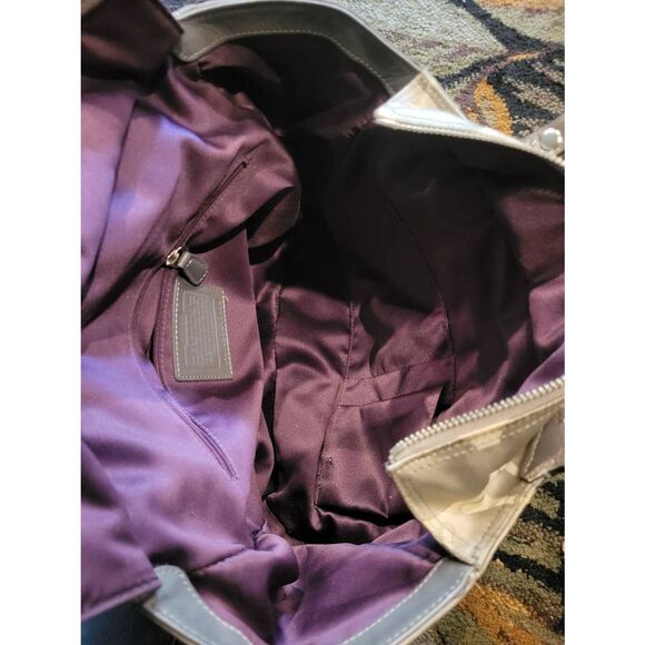 Coach Tote Bag Pewter Grey Large Ocelot Patchwork Mixed Media Leather Canvas - Picture 7 of 9